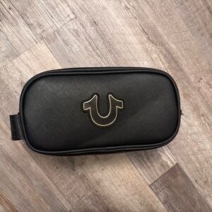 True Religion Soft Shell Black Zip Case Pouch with Gold Logo